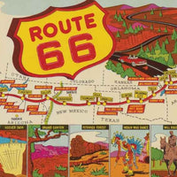 Vintage 1950's style Here We Are US Route 66 highway retro travel decal sticker state map