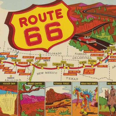 Vintage 1950's style Here We Are US Route 66 highway retro travel decal sticker state map