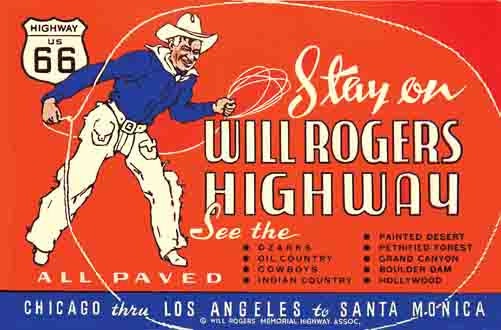 Vintage 1950's style Will Rogers US Route 66 highway retro travel decal sticker state map