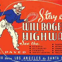 Vintage 1950's style Will Rogers US Route 66 highway retro travel decal sticker state map
