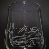 Route 66 and Ford Mustang Set of Wine Glasses | Hand Engraved | Fully personalized | Proud American Gift | Travel Lover | Ford Mustang Fan
