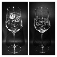 Route 66 and Ford Mustang Set of Wine Glasses | Hand Engraved | Fully personalized | Proud American Gift | Travel Lover | Ford Mustang Fan