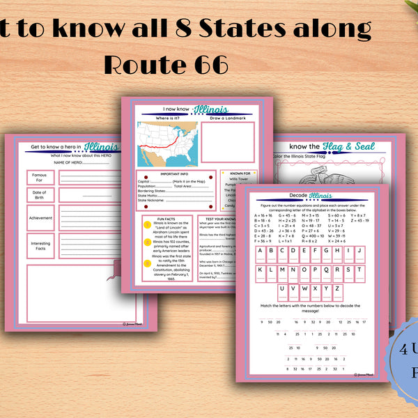 Route 66 States ACTIVITY PACK / Road Trip Travel Activities /Educational Games/ Puzzles / Quiz / PRINTABLE 36 Pages Letter /Digital Download