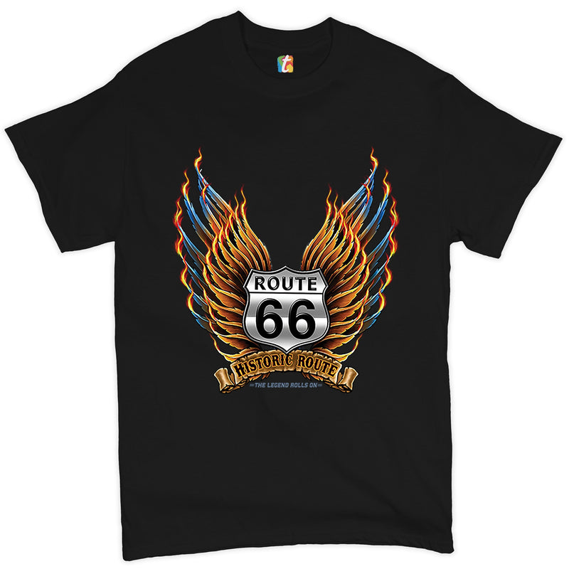 Historic Route 66 T-shirt The Legend Rolls On, The Mother Road, American Pride, Car Enthusiast, Gift for Mechanic, Automotive Men's Tee