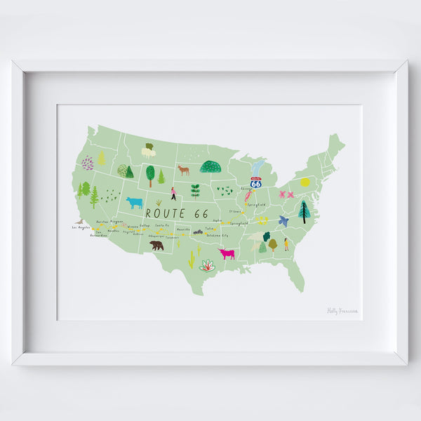Personalised Route 66 Art Print - USA- Gift for Travel - Road Trip Route Map