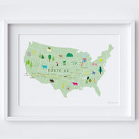 Personalised Route 66 Art Print - USA- Gift for Travel - Road Trip Route Map
