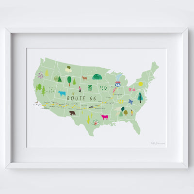 Personalised Route 66 Art Print - USA- Gift for Travel - Road Trip Route Map