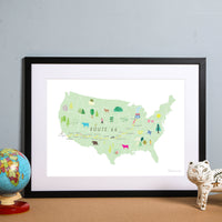 Personalised Route 66 Art Print - USA- Gift for Travel - Road Trip Route Map