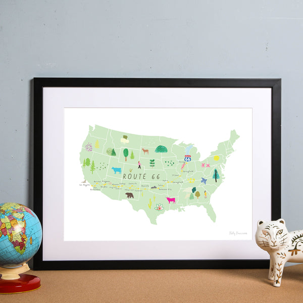 Personalised Route 66 Art Print - USA- Gift for Travel - Road Trip Route Map