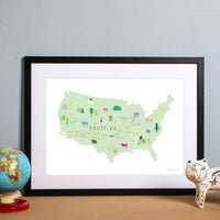 Personalised Route 66 Art Print - USA- Gift for Travel - Road Trip Route Map