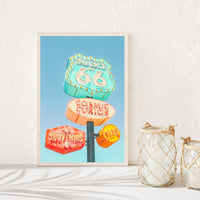 Vintage Route 66 Sign Photo, Printable Art, Mid Century Modern Decor, Colorful Pastel Retro Wall Art, Digital Prints Download