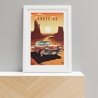 Route 66 Vintage Car Poster, Desert Road Trip Wall Art (Digital Download)