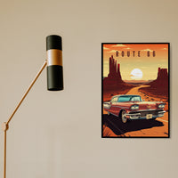 Route 66 Vintage Car Poster, Desert Road Trip Wall Art (Digital Download)
