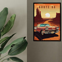Route 66 Vintage Car Poster, Desert Road Trip Wall Art (Digital Download)