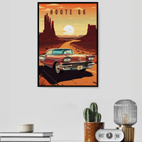 Route 66 Vintage Car Poster, Desert Road Trip Wall Art (Digital Download)