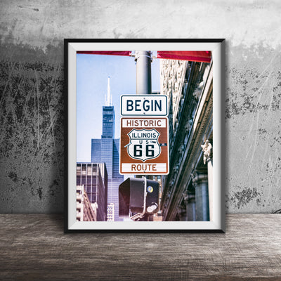 ROUTE 66 - Chicago Photography Print - Unframed Wall Art Print - Chicago Decor - Downtown Chicago Loop Artwork