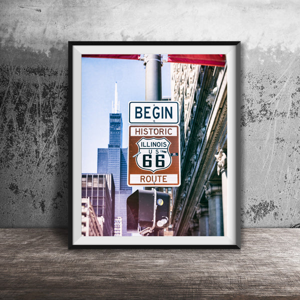 ROUTE 66 - Chicago Photography Print - Unframed Wall Art Print - Chicago Decor - Downtown Chicago Loop Artwork