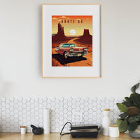 Route 66 Vintage Car Poster, Desert Road Trip Wall Art (Digital Download)
