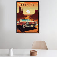 Route 66 Vintage Car Poster, Desert Road Trip Wall Art (Digital Download)