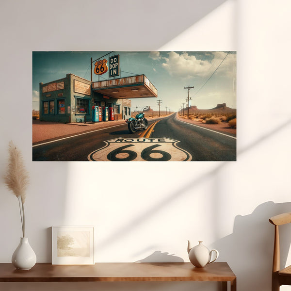 Vintage Route 66 Gas Station Print | Historic Holbrook AZ Wall Art | Retro Americana Motorcycle Decor | Man Cave Poster | Instant Download