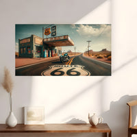 Vintage Route 66 Gas Station Print | Historic Holbrook AZ Wall Art | Retro Americana Motorcycle Decor | Man Cave Poster | Instant Download