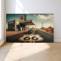 Vintage Route 66 Gas Station Print | Historic Holbrook AZ Wall Art | Retro Americana Motorcycle Decor | Man Cave Poster | Instant Download