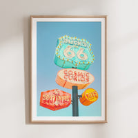Vintage Route 66 Sign Photo, Printable Art, Mid Century Modern Decor, Colorful Pastel Retro Wall Art, Digital Prints Download