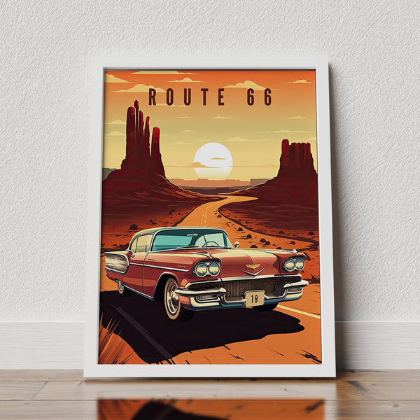 Route 66 Vintage Car Poster, Desert Road Trip Wall Art (Digital Download)