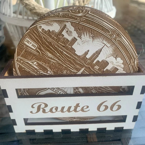 Route 66 Coasters set of 4 with holder