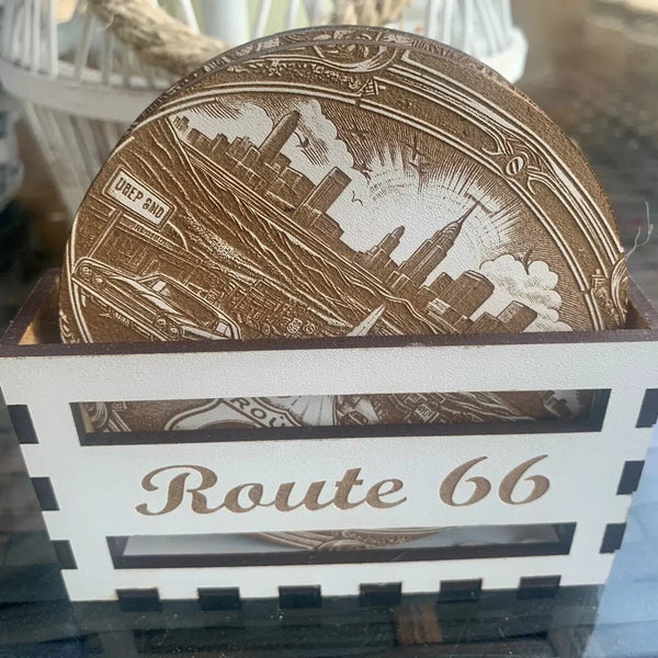Route 66 Coasters set of 4 with holder