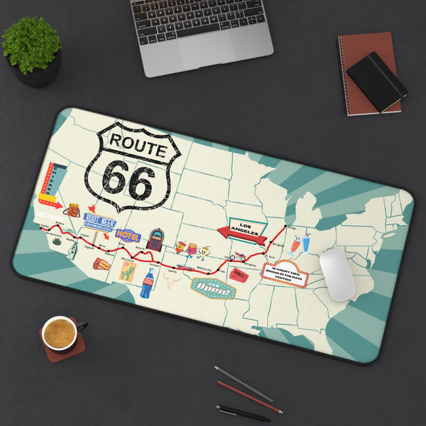 Route 66 Desk Mat: Vintage US Map, Retro Americana Art