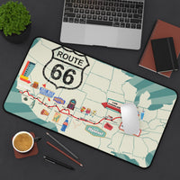 Route 66 Desk Mat: Vintage US Map, Retro Americana Art
