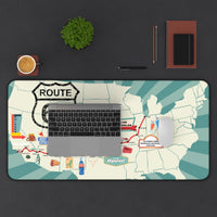 Route 66 Desk Mat: Vintage US Map, Retro Americana Art