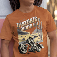 Route 66 Historic Highway T-Shirt: Motorcycle, Desert Highway, The Mother Road, Nostalgic Road, Biker Gift Unisex Jersey Short Sleeve Tee