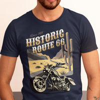 Route 66 Historic Highway T-Shirt: Motorcycle, Desert Highway, The Mother Road, Nostalgic Road, Biker Gift Unisex Jersey Short Sleeve Tee