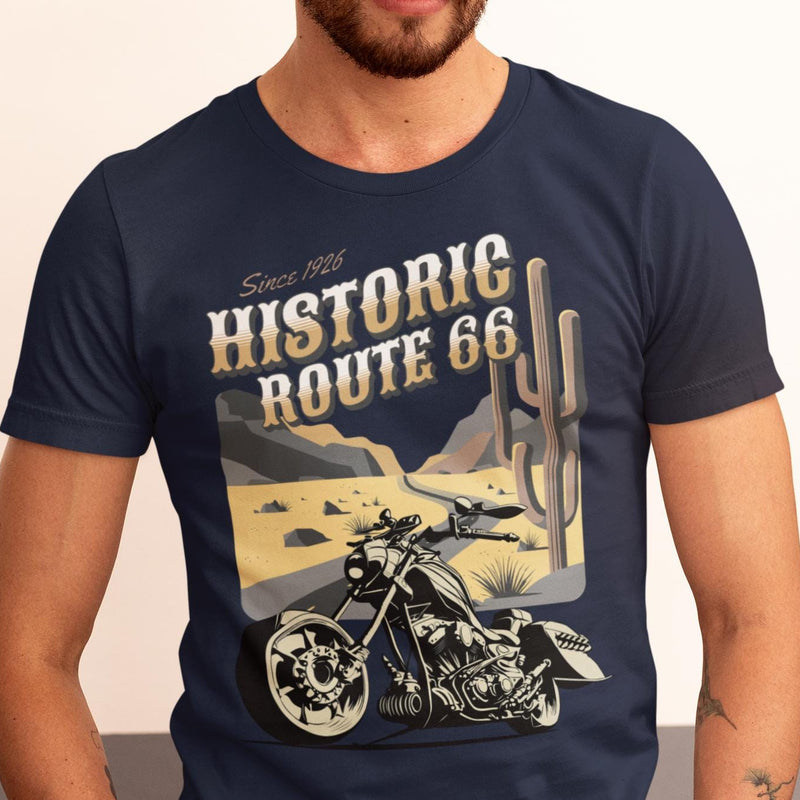 Route 66 Historic Highway T-Shirt: Motorcycle, Desert Highway, The Mother Road, Nostalgic Road, Biker Gift Unisex Jersey Short Sleeve Tee