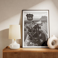 Route 66 Poster, Black and White Route 66 Print, Harley Davidson Photography, American Roadtrip Decor, Harley Davidson print