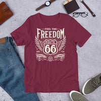 Unisex T-Shirt: Feel the Freedom on Historic Route 66 Tee - Multiple Colors & Sizes Available - Dave Gink Design