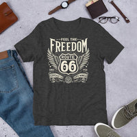Unisex T-Shirt: Feel the Freedom on Historic Route 66 Tee - Multiple Colors & Sizes Available - Dave Gink Design