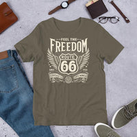 Unisex T-Shirt: Feel the Freedom on Historic Route 66 Tee - Multiple Colors & Sizes Available - Dave Gink Design