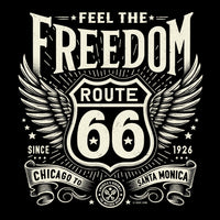 Unisex T-Shirt: Feel the Freedom on Historic Route 66 Tee - Multiple Colors & Sizes Available - Dave Gink Design