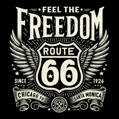 Unisex T-Shirt: Feel the Freedom on Historic Route 66 Tee - Multiple Colors & Sizes Available - Dave Gink Design