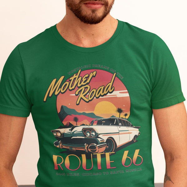 Route 66 Mother Road T-Shirt, Road Trip, Travel Gift, Nostalgic, Retirement Gift, Bucket List, Classic Car, Unisex Jersey Short Sleeve Tee