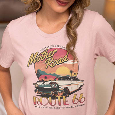 Route 66 Mother Road T-Shirt, Road Trip, Travel Gift, Nostalgic, Retirement Gift, Bucket List, Classic Car, Unisex Jersey Short Sleeve Tee