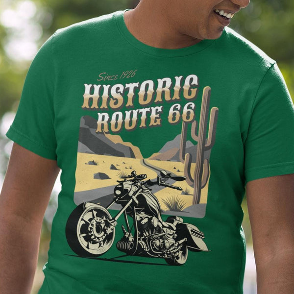 Route 66 Historic Highway T-Shirt: Motorcycle, Desert Highway, The Mother Road, Nostalgic Road, Biker Gift Unisex Jersey Short Sleeve Tee