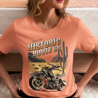 Route 66 Historic Highway T-Shirt: Motorcycle, Desert Highway, The Mother Road, Nostalgic Road, Biker Gift Unisex Jersey Short Sleeve Tee