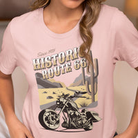Route 66 Historic Highway T-Shirt: Motorcycle, Desert Highway, The Mother Road, Nostalgic Road, Biker Gift Unisex Jersey Short Sleeve Tee