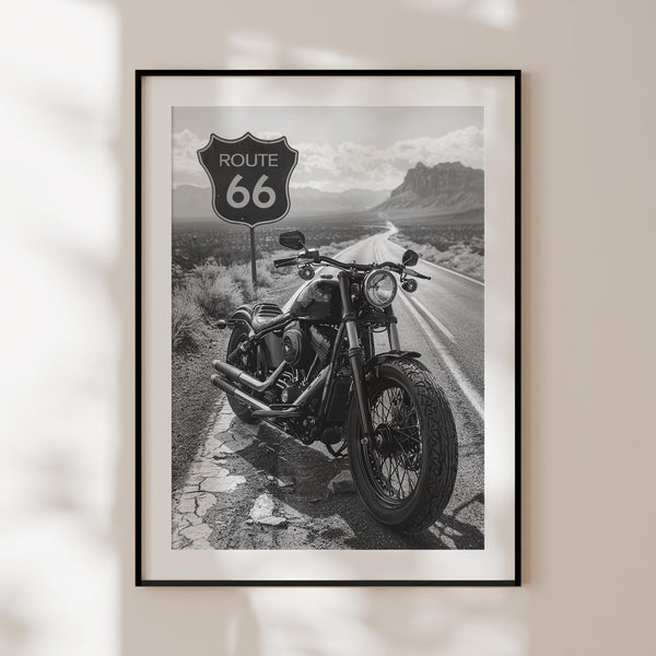 Route 66 Poster, Black and White Route 66 Print, Harley Davidson Photography, American Roadtrip Decor, Harley Davidson print