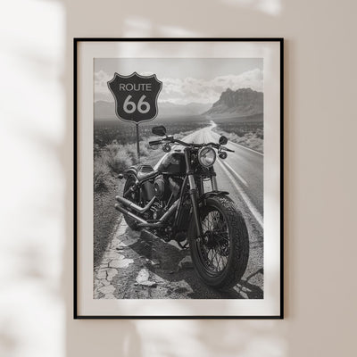Route 66 Poster, Black and White Route 66 Print, Harley Davidson Photography, American Roadtrip Decor, Harley Davidson print