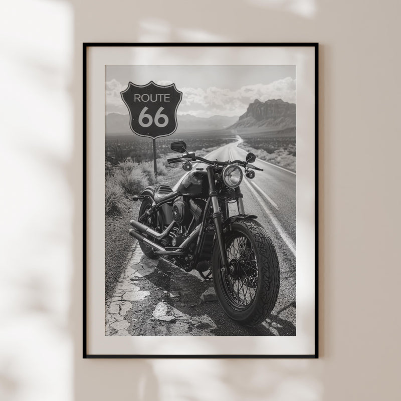 Route 66 Poster, Black and White Route 66 Print, Harley Davidson Photography, American Roadtrip Decor, Harley Davidson print